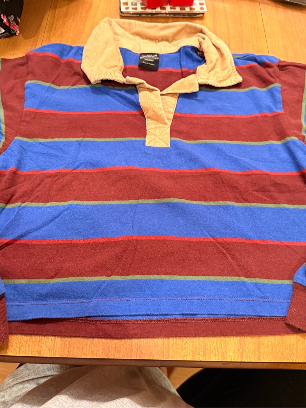 Vintage-Inspired Striped Long-Sleeve Rugby Polo - Burgundy & Blue